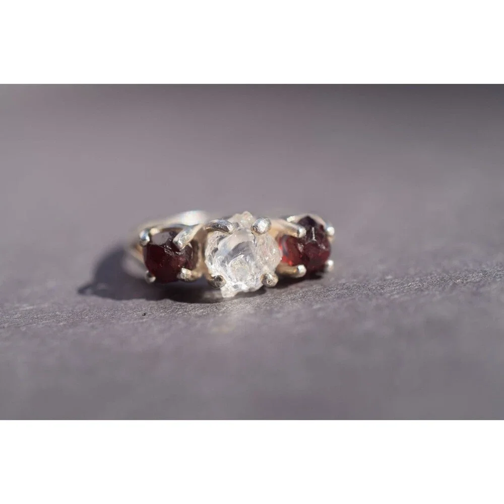 Boho Ring Raw Garnet Diamond Engagement Rough Diamond Wedding Band Unique Gemsto